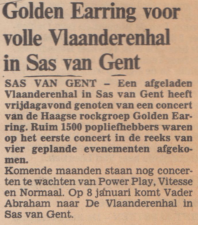 Golden Earring show review Unknown newspaper for December 10, 1982 Sas van Gent - Vlaanderenhal show